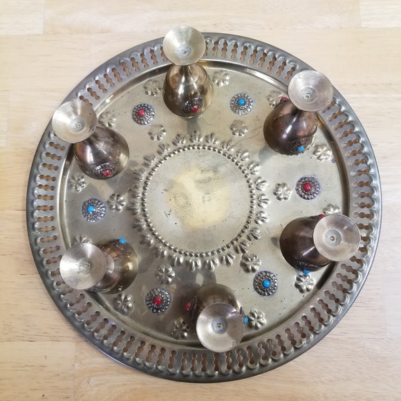 #1099 8 pcs Morocco Wine Tea Coffe brass stone set - Picture 10 of 16